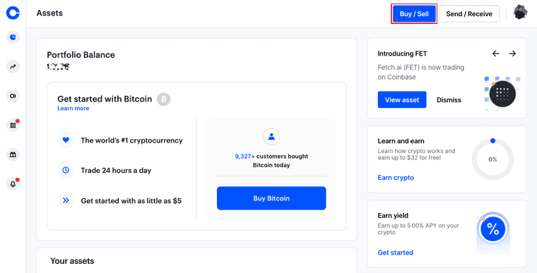 Click the Buy/Sell button from your Coinbase dashboard.