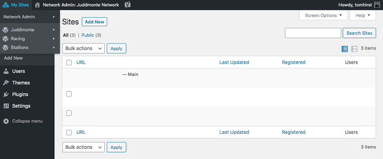 A headless WordPress multisite back-end