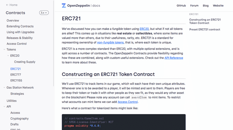 The ERC721 standard documentation on OpenZeppelin.