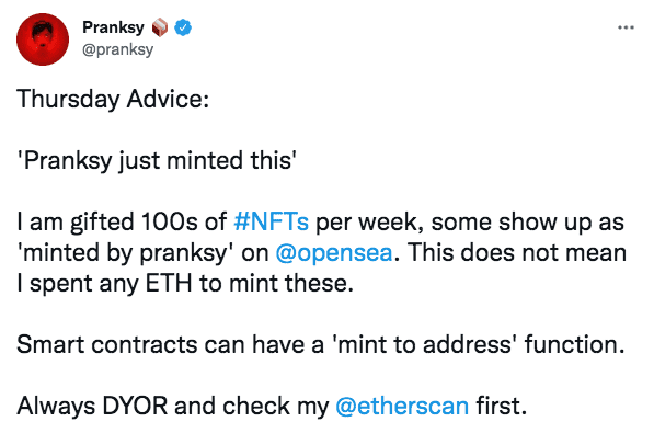 Pranksy explains the NFT mint to problem.