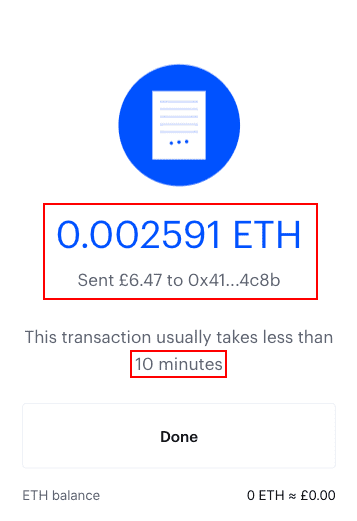 The final total of ETH should be in your MetaMask wallet within a few minutes.