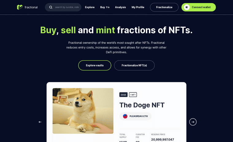 The fractionalisation offered by fractional.art splits NFTs between multiple owners.